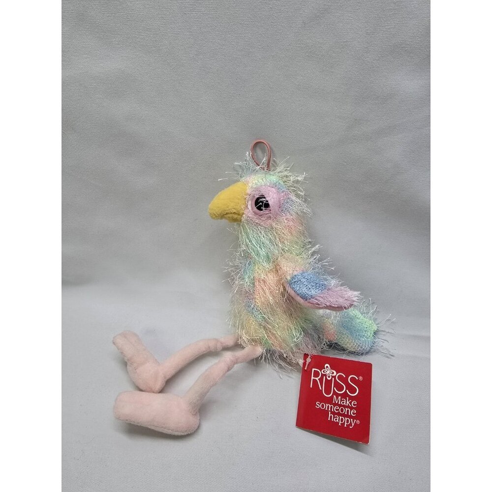 Russ Berrie Frilly Bird Plush With Bird Whistle Sounds- 9" New With Tags